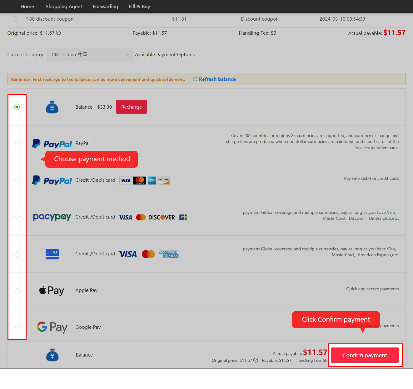 Official tutorial 14: Review and pay the international parcel checkout.