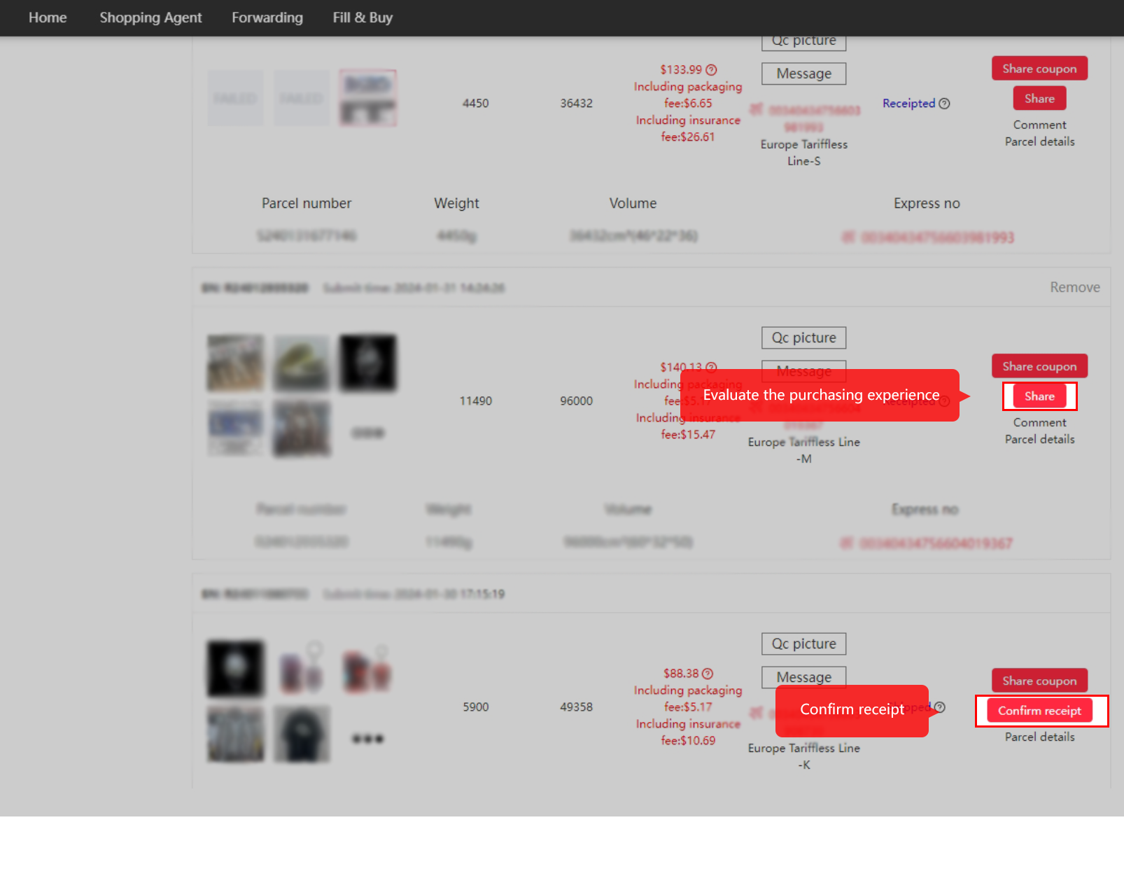 Official tutorial 17: Confirm receipt after checking the goods and parcel.