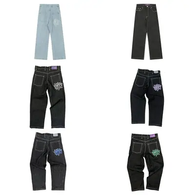 Light blue and black denim trousers