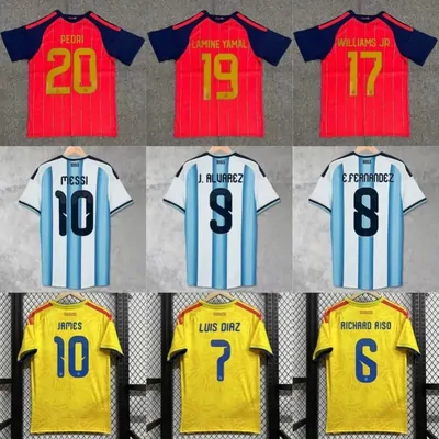Numbered red, blue and yellow football shirts