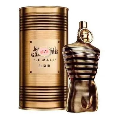 Perfume bottle with a gold-tone cylindrical box