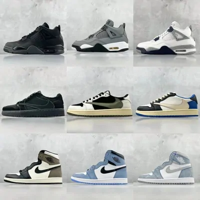 Black, grey, white and blue sneakers